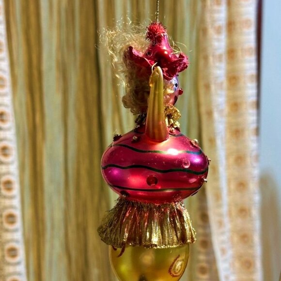 Clown Jester Blown Glass Christmas Ornament Painted Pink Gold 6 Inches (1) - Picture 3 of 8